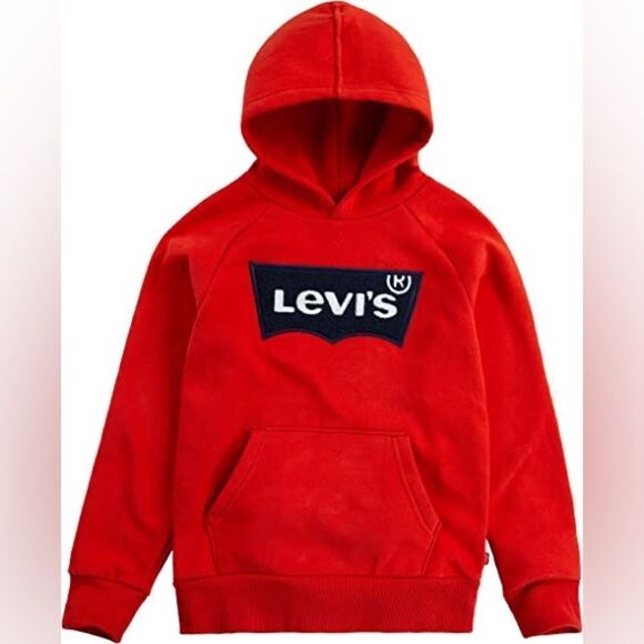 Levi's Big Boys Fleece Batwing Pullover Hoodie Red Blue logo -M 10/12 - Picture 1 of 12